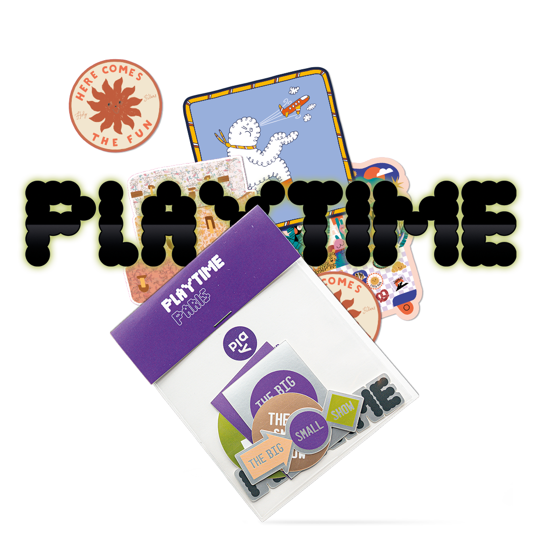 Stickerpakket van Playtime Paris en kleurrijke stickers met kinderontwerpen van de beurs