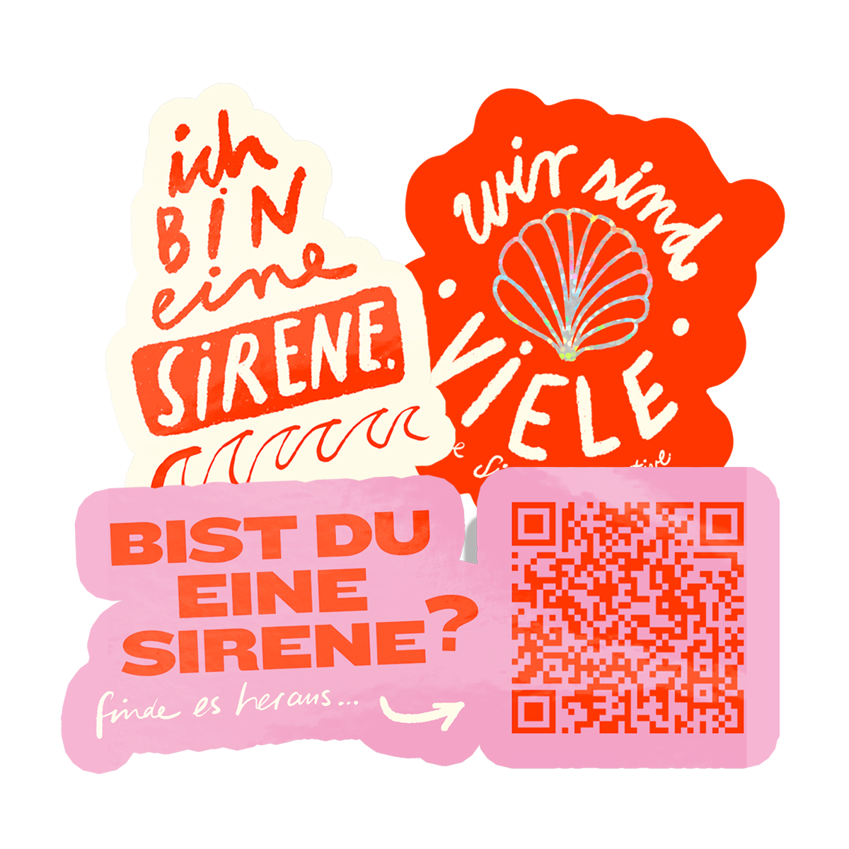 Collage van gestanste stickers gedrukt op vinyl en glitter van Sirens Collective