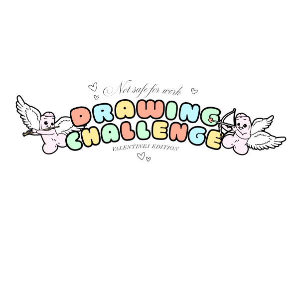 Logo van de NSFW Valentine's drawing challenge met twee fallusvormige cupido’s die pijlen afschieten